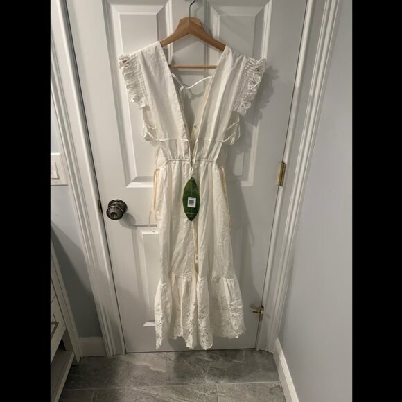 Farm Rio Off white butterfly short sleeve Richelieu Midi Dress Size S - Picture 7 of 7